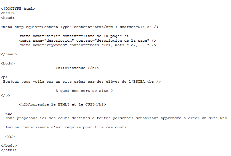  Code source d'une page avec des titres